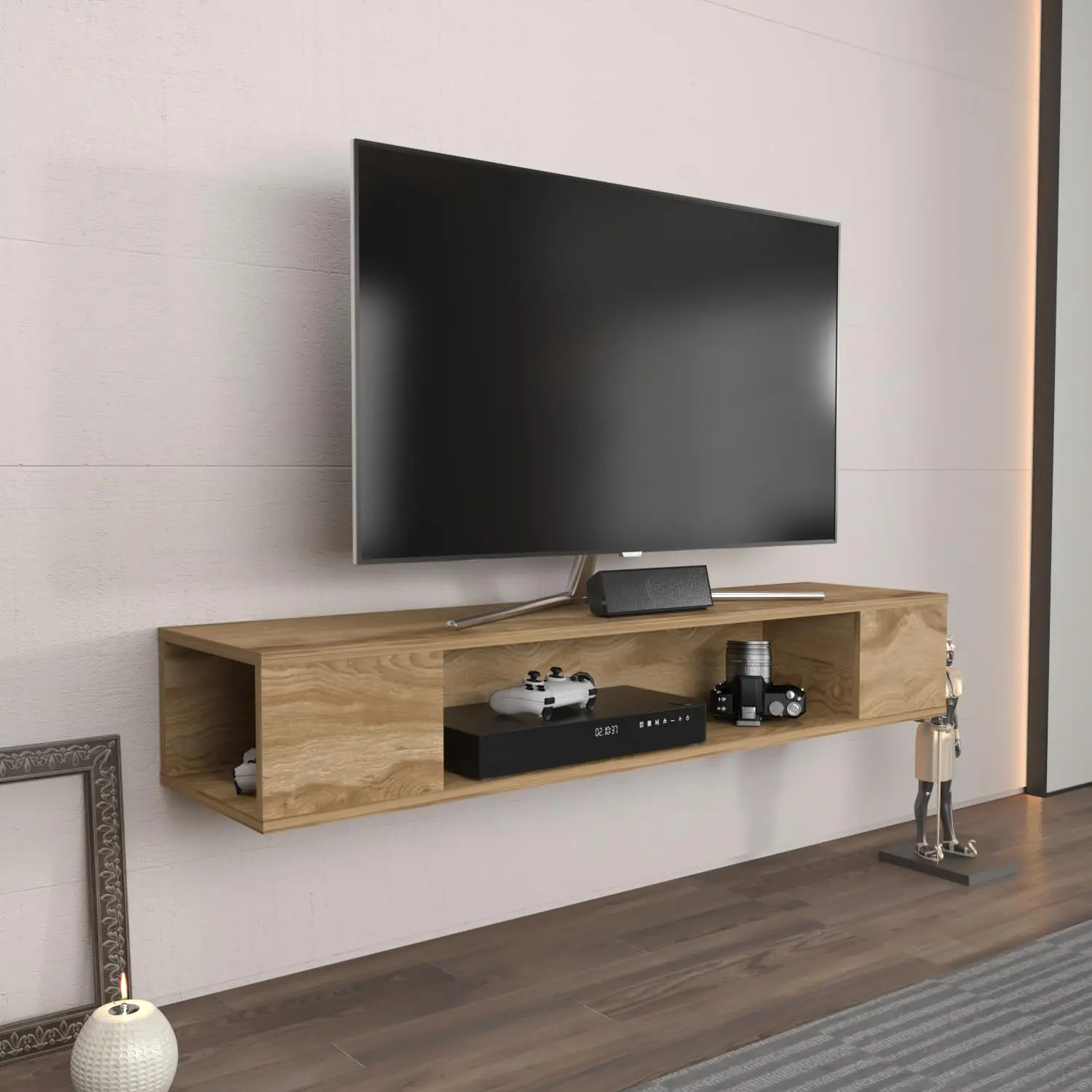 Wall Mounted Floating TV Stand Media Console Storage Shelf for Living Room Bedroom, Customized