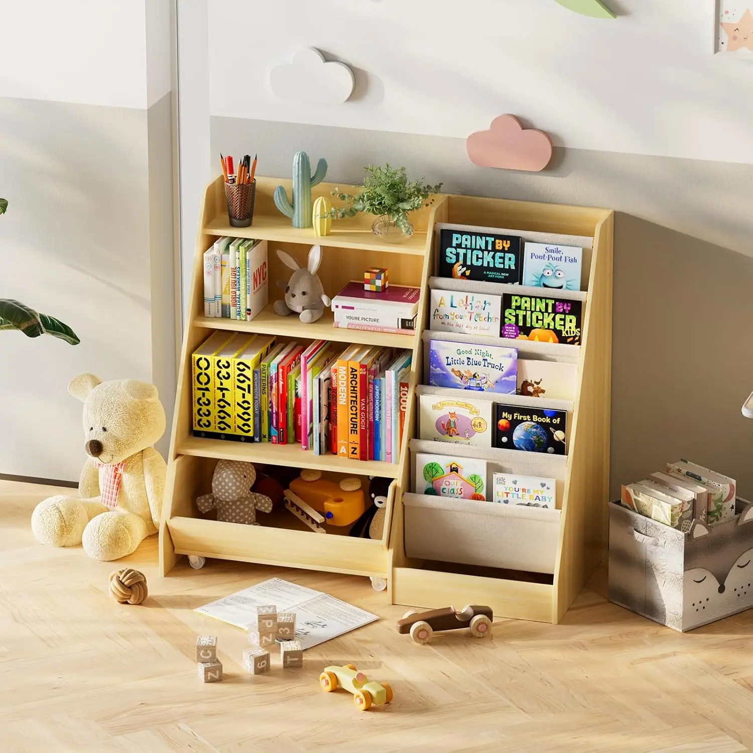 Scaffale per libri in legno per bambini a 3 livelli 1 armadietto rimovibile per libri per bambini e bambini per la conservazione e l'esposizione di libri