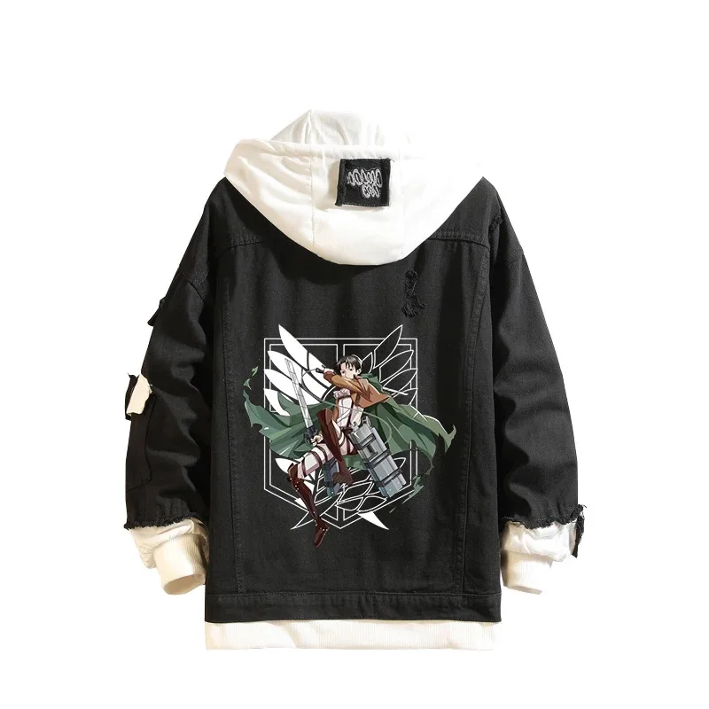 aa692021 Hoodie Attack on Titan Denim Jacket Scout Regiment Mikasa Ackerman Rival Cosplay Jeans Coats Eren Jager Hooded Jackets