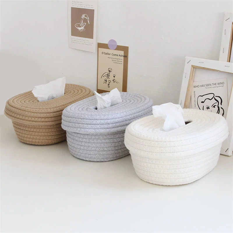 

Tissue Box Cotton Rope Woven Tissue Box Storage Box Desktop Storage Box Pumping Paper Box Home Office Room Car Decor Tissue Box