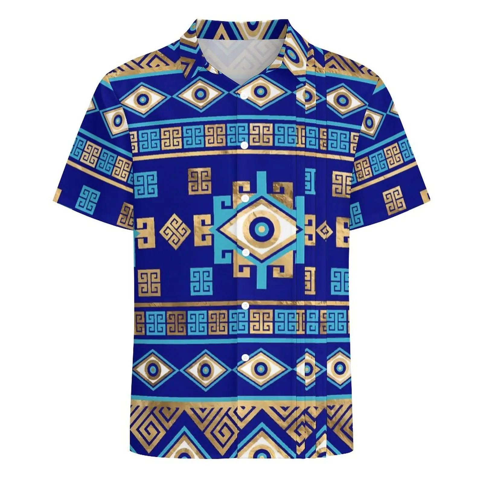 Retro Evil Eye Beach Shirt Mens Greek Meander Key Novelty Casual Shirts Hawaiian Short Sleeves Harajuku Plus Size Blouses Gift