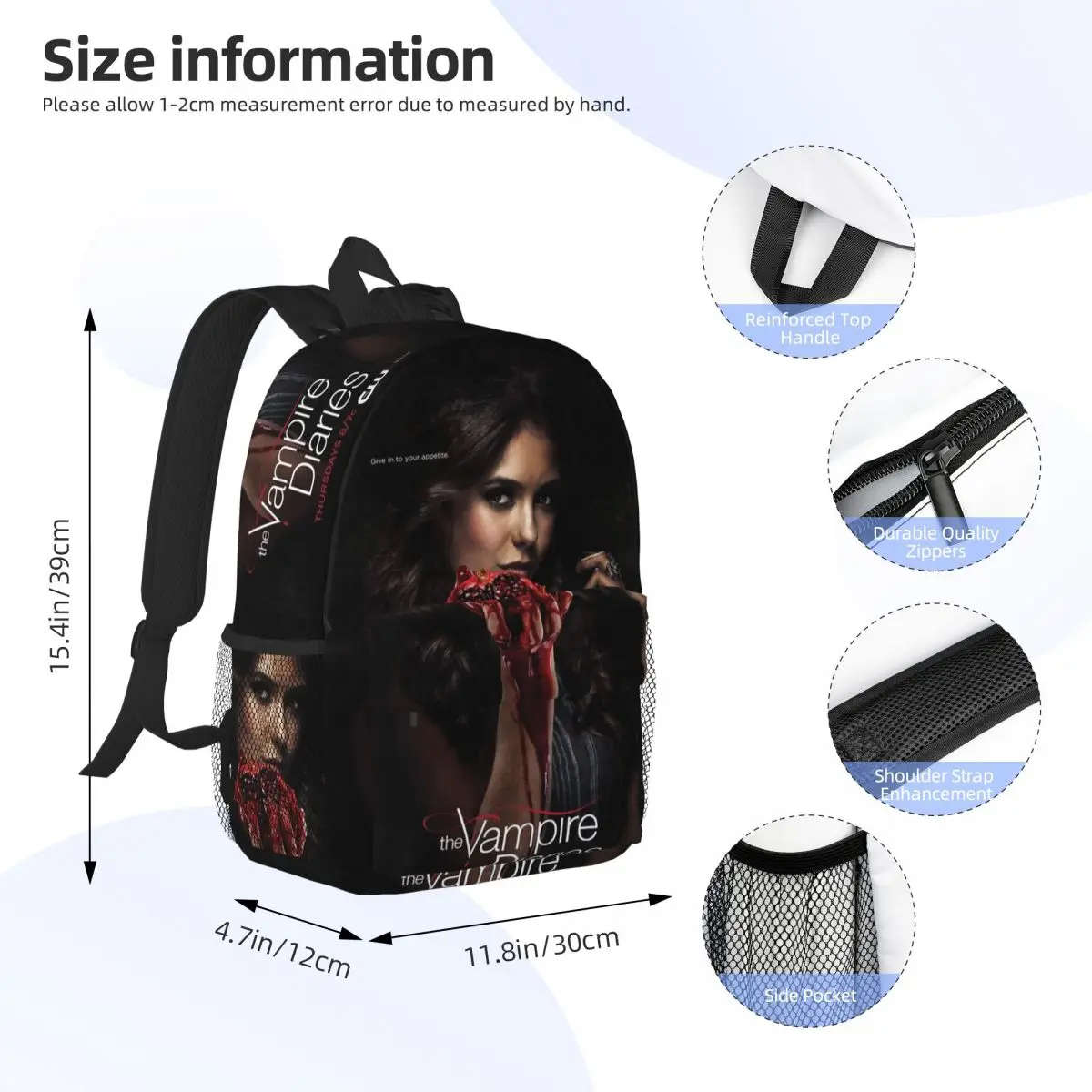 The Vampire Diaries Damon Salvatore Backpack Student BookBag Children School Bag Computer Shoulder Bags for Men Women