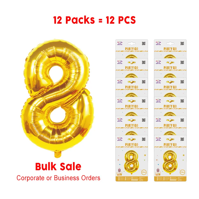 

12 Pecies-43.3'' Decorative Gold Foil Number 8 Balloons 1pc/Pack 12 Packs