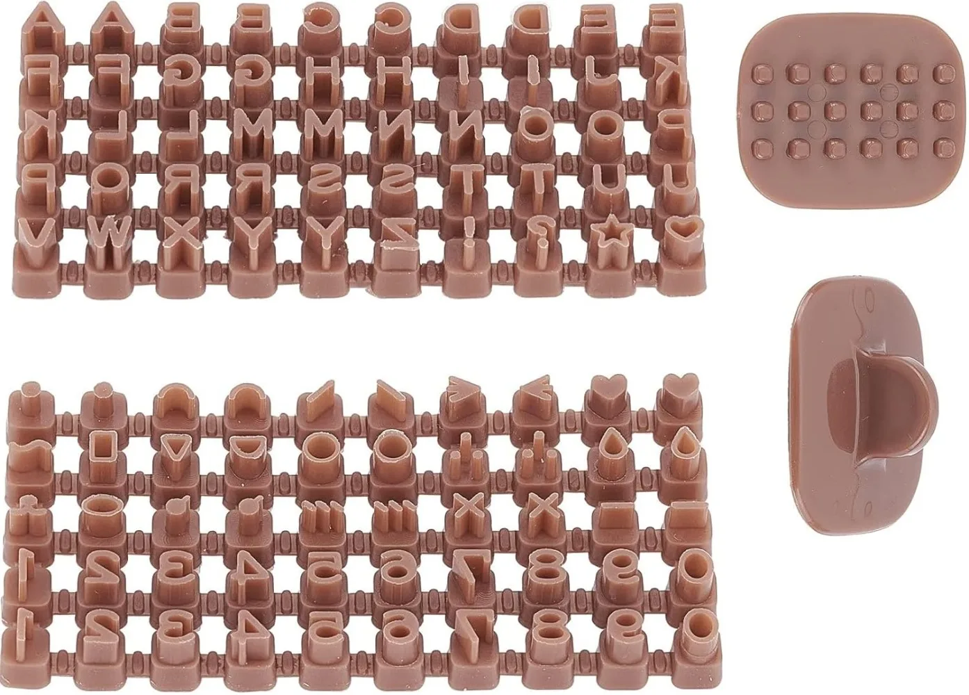 Letter Stamps for Clay, Cookie Stamps Letters Brown Polymer Alphabet Clay Cutters Set Clay Texture Roller for Clay Cookie