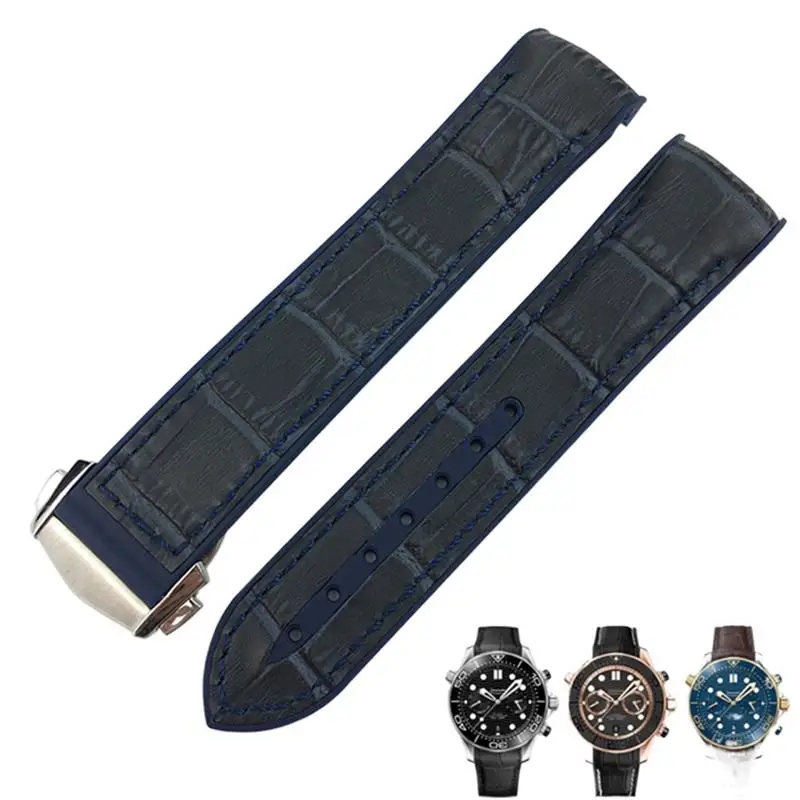 TINTAG 22mm Cowhide Watch Bands for Omega Seamaster 300 Speedmaster DE VILLE Watch Strap for Men Bracelet Point buckle