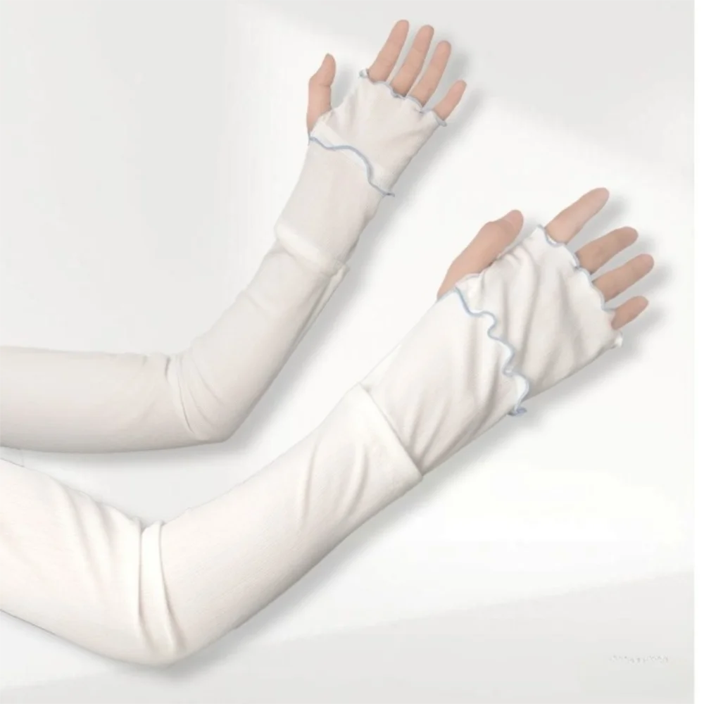 Fashion Ruffles Arm Sleeves Solid Color Breathable Sunscreen Sleeves UV Protection Large Size Cooling Arm Cover Outdoor Sports