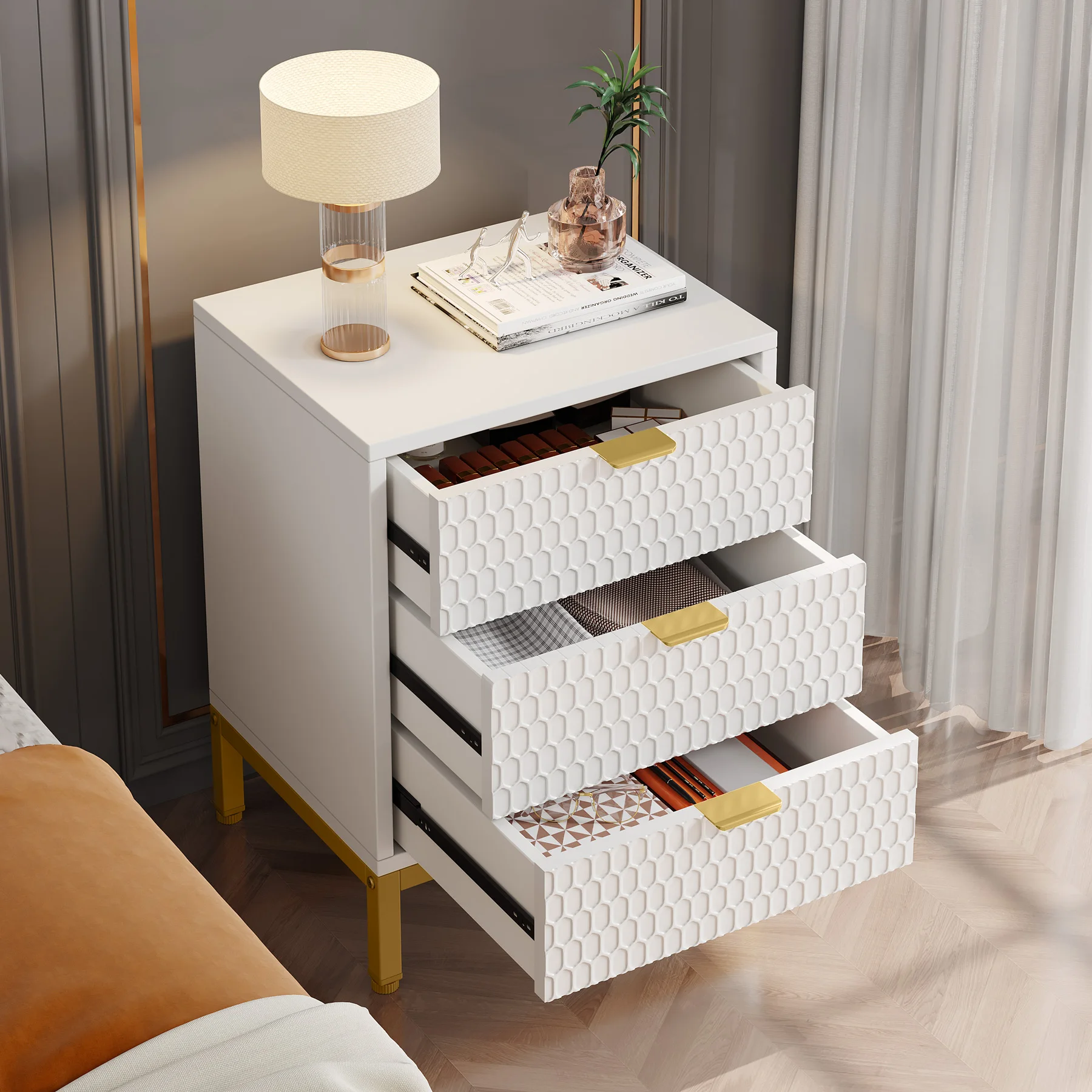 Tribesigns Modern Nightstand, 65.5 cm Tall Bedside Table with 3 Drawers, Contemporary End Side Table with Storage image 2