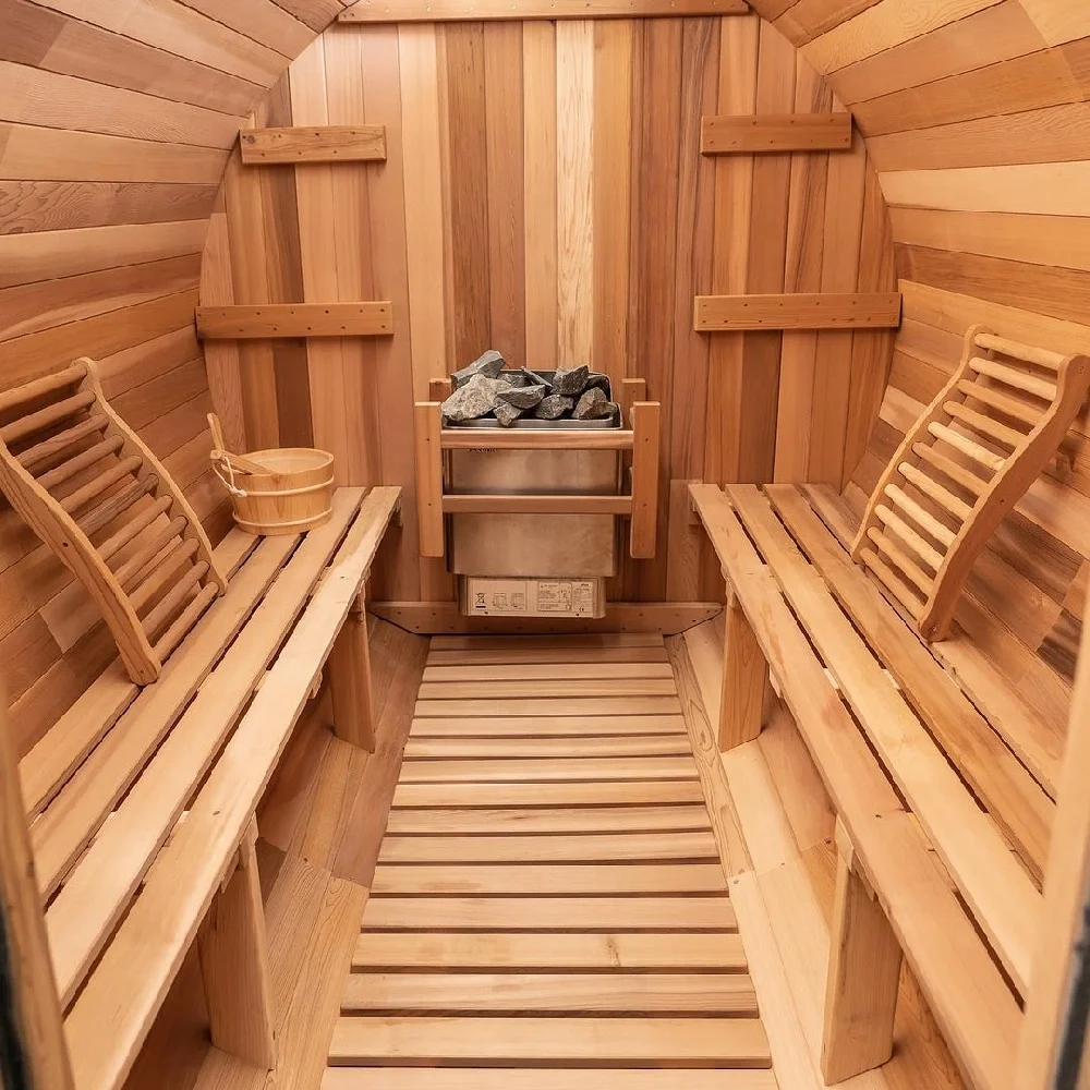 1–4 Person Outdoor Barrel Sauna Solid Wood Construction Heater Rocks Durable Door Backyard Spa Relaxation Kit