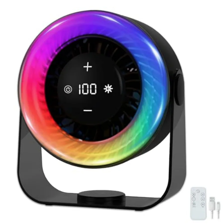 

Desk Fans for Bedroom, Portable Colored LED Light 100 Speed Digital Display USB Rechargeable Table Fan, Quiet Wall-Mounted Desk