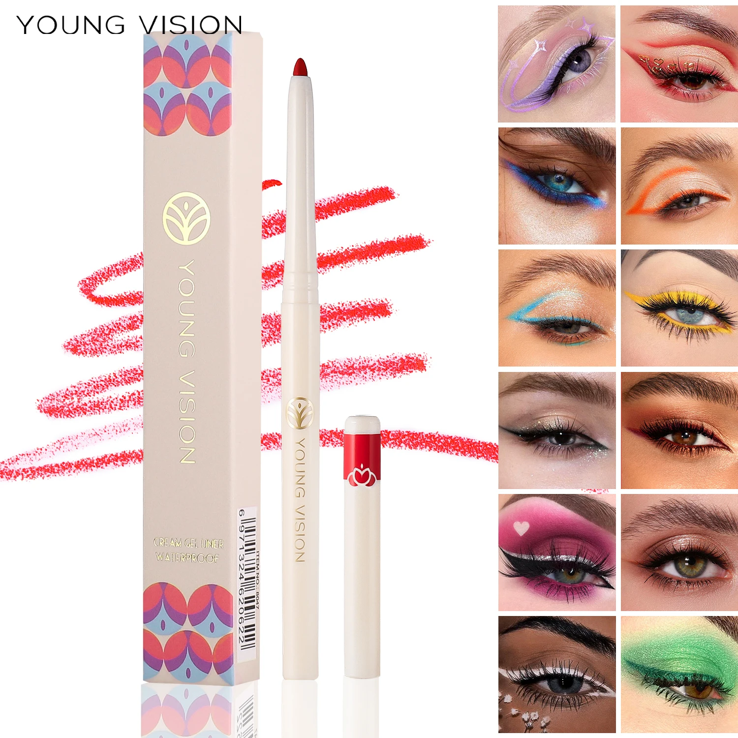 ปากกาอายไลเนอร์แบบผิวด้านสีมุก12สีปากกาหมึกเจลวัยรุ่นสามารถหมุนได้