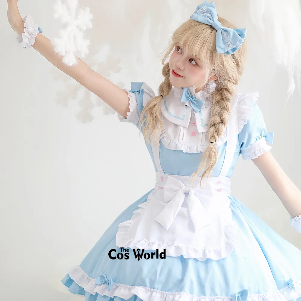 S-5XL Japanese Lolita Alice Wonderland Apron Maidservant Maid Restaurant Dress Uniform Outfits Anime Cosplay Costume