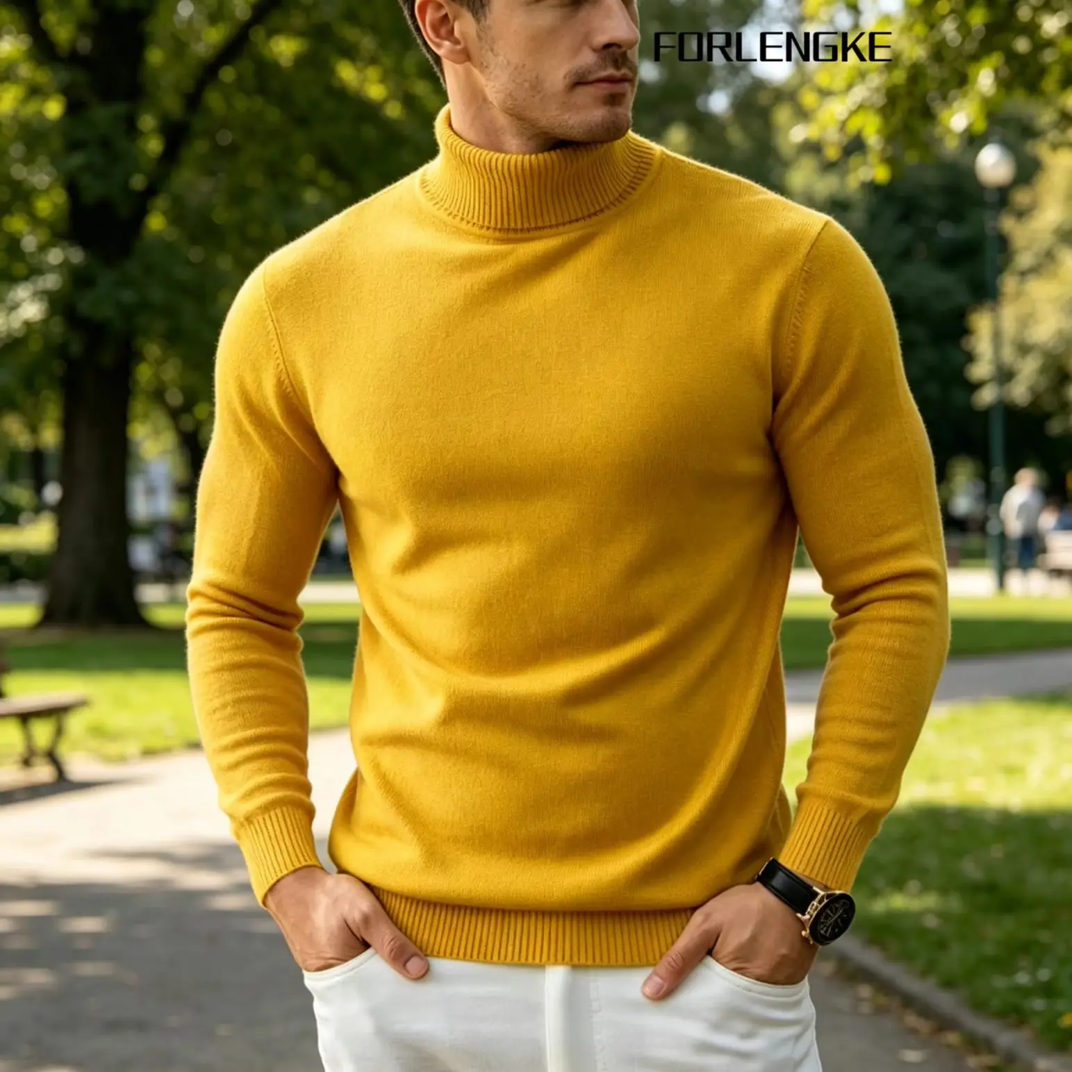 FORLENGKE Herren Business Casual Rollkragenpullover, Weicher Warmer Hautfreundlicher Langarm-Pullover für Herbst Winter Büro Alltag – Detail 7