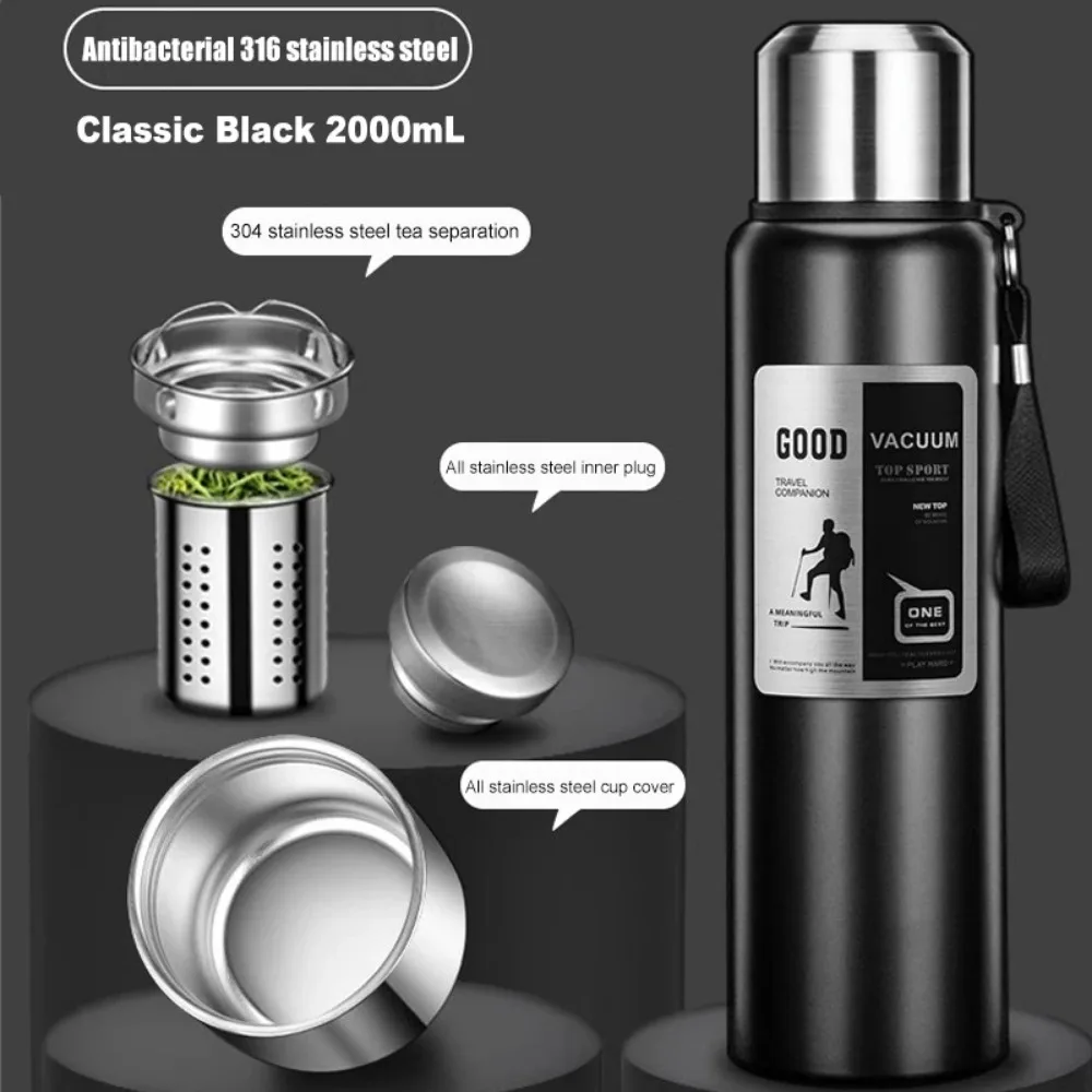 2L Stainless Steel Vacuum Thermos Large Capacity Insulated Water Bottle Insulation Flask Pot Travel Mug Outdoor Hiking Climbing