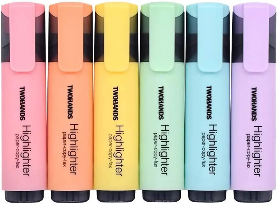 

Chisel Tip Highlighter Pen, 6 Pastel Colors, Quick-Drying Ink for Smudge-Free Marking