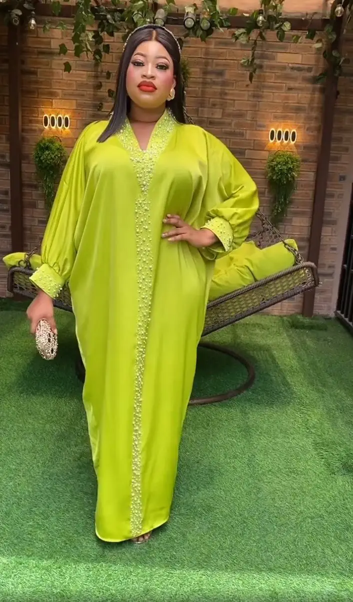 African Dresses Women 2023 Abaya Bazin RicWhe Robe Femme Musulmane Africa Clothing Beading Baet Sleeve Maxi Dress Party Weding