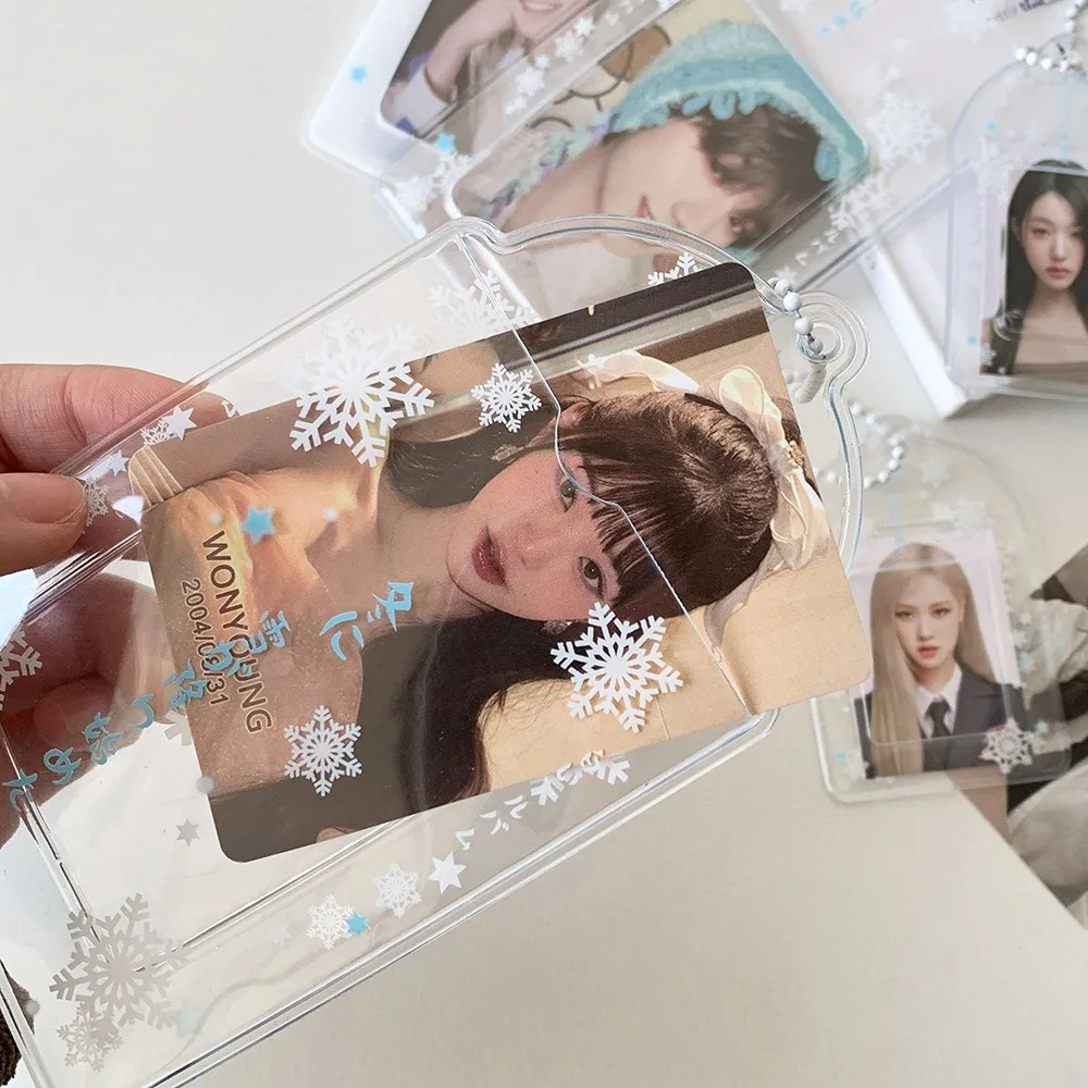 Acrylic PVC Card Cover Photocard Holder Snowflake Hanging Decoration Idol Card Display Protector Picture With Keychain