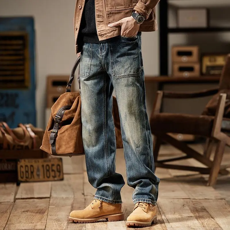 Luxury Designer Clothing Cowboy Jeans Men's 2025 New Spring Brand Washed Old Polished White High Street Wide-leg Tooling Pants