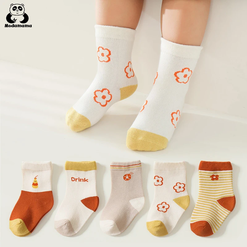 

Modamama New 5 Pairs/Lot Baby Socks Autumn Winter Organic Cotton Toddler Socks Cute Cartoon Design Children Socks For Girls