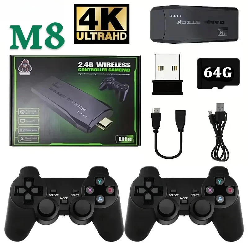 Videojuegos Sticks M8 consola 2,4G controlador inalámbrico Dual juego Stick 4K 10000 juegos 64GB Retro Para DropShiopping regalo de Navidad