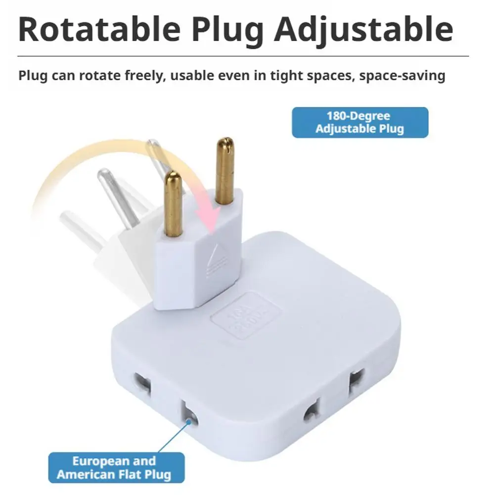 European Standard 1 to 3 Adapter Plug Compatible with Type-C/E/F Sockets, for Charging Multiple Devices Simultaneously