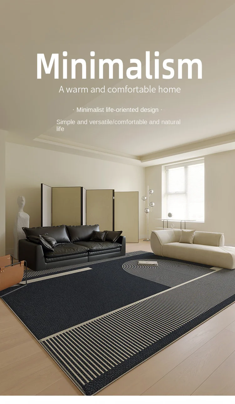 VIKAMA Loop Pile Carpet, New Style Sofa for Living Room, Bedside Thick Black Floor Mat for Bedroom, Washable Version Available.