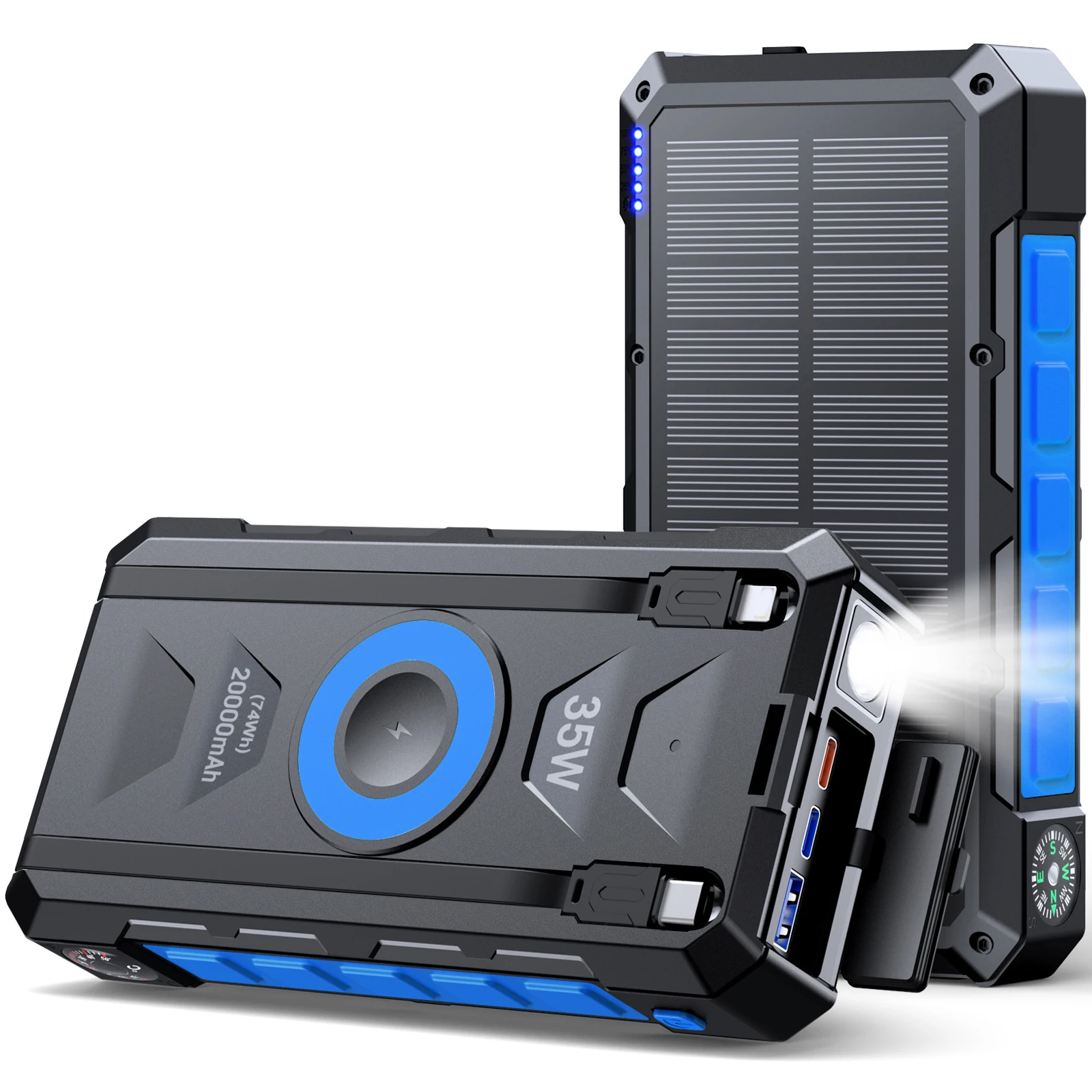 

20000mAh Solar Power Bank with Cable Light Compass Magnetic Wireless 35W Fast Charging for iPhone 17 16 iWatch Airpods Powerbank