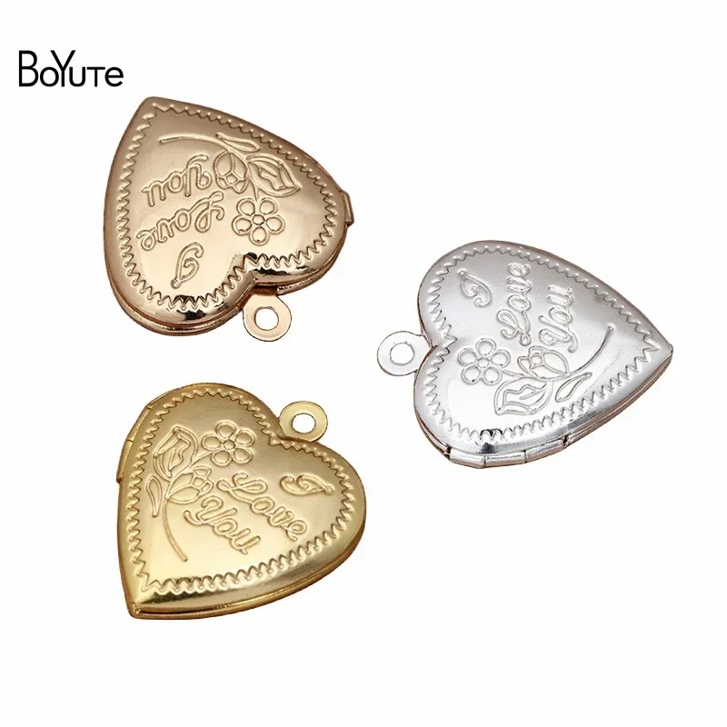 BoYuTe (10 Pieces/Lot) 22*18*5MM Metal Brass I Love You Floating Heart Locket Photo Locket Charms Pendant