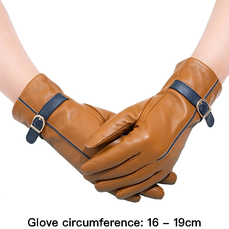 

High quality winter genuine leather gloves for women hand warmer new 2024 cycling outdoor elegant brown grey purple