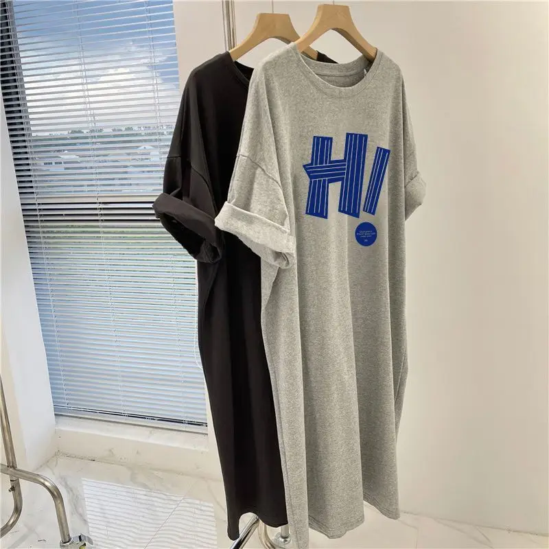 Simplicity Short Sleeve Pullovers Tshirt Dresses Ladies Casual Summer Thin Straight Women Clothing Fashion Loose O-neck Dresses