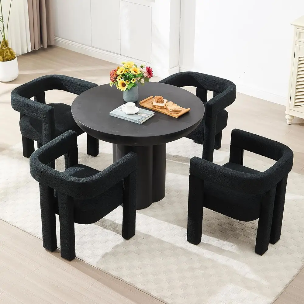 

Dining Chairs Set of 4, Living Room Upholstered Barrel Chairs, Fabric Armchair, Comfortable Barrel Chair for Living or Kitchen (
