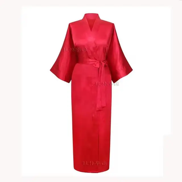 

New Solid Lengthen Kimono Long Robe Satin Dressing Gown Silk Wedding Bride Bridesmaid Robe Women Bathrobe Nightgown One Size