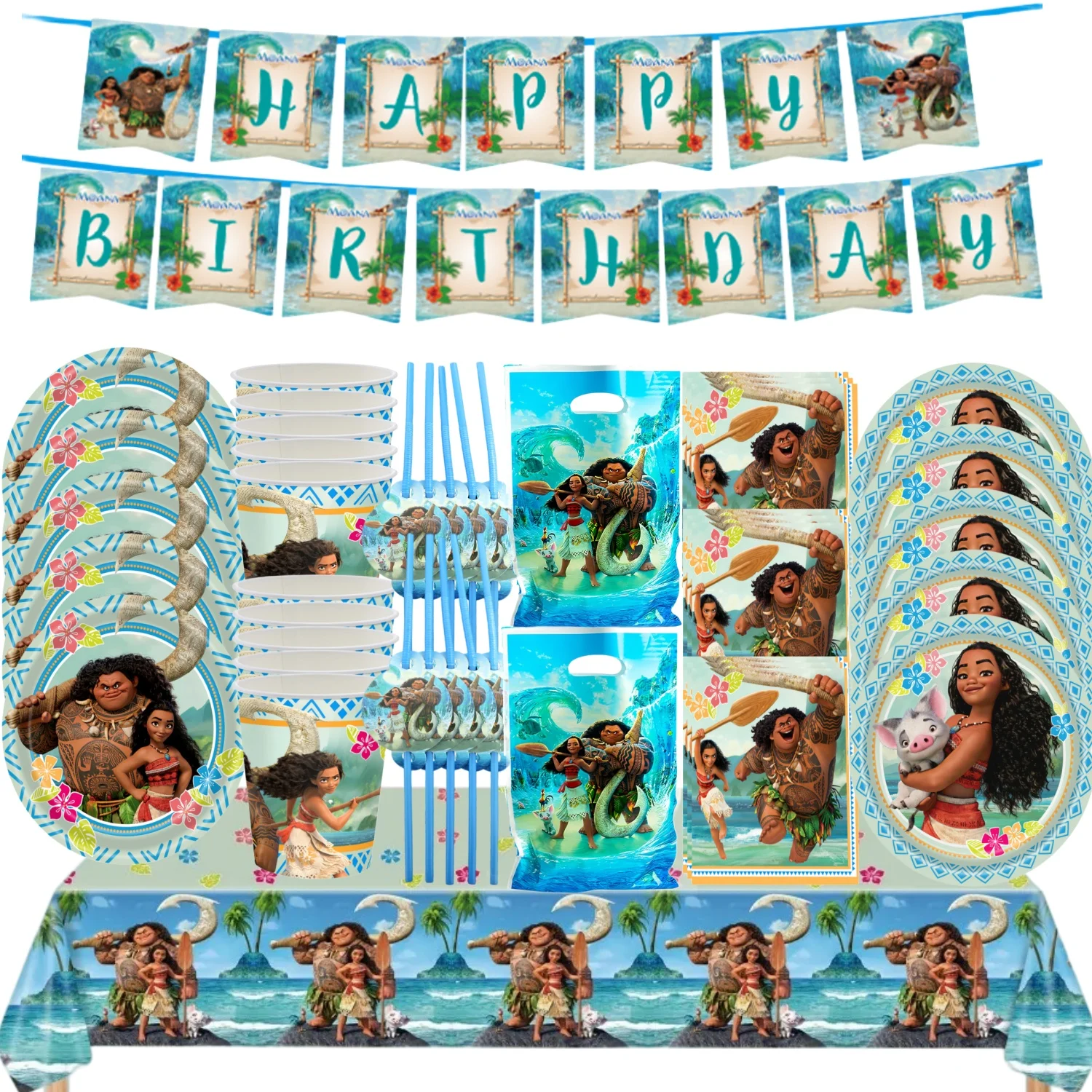 

Disney Moana Birthday Party Decoration 20pepole Disposable Tableware Moana Tablecloth Plate Kids Girls Favor Gift Party Supplies