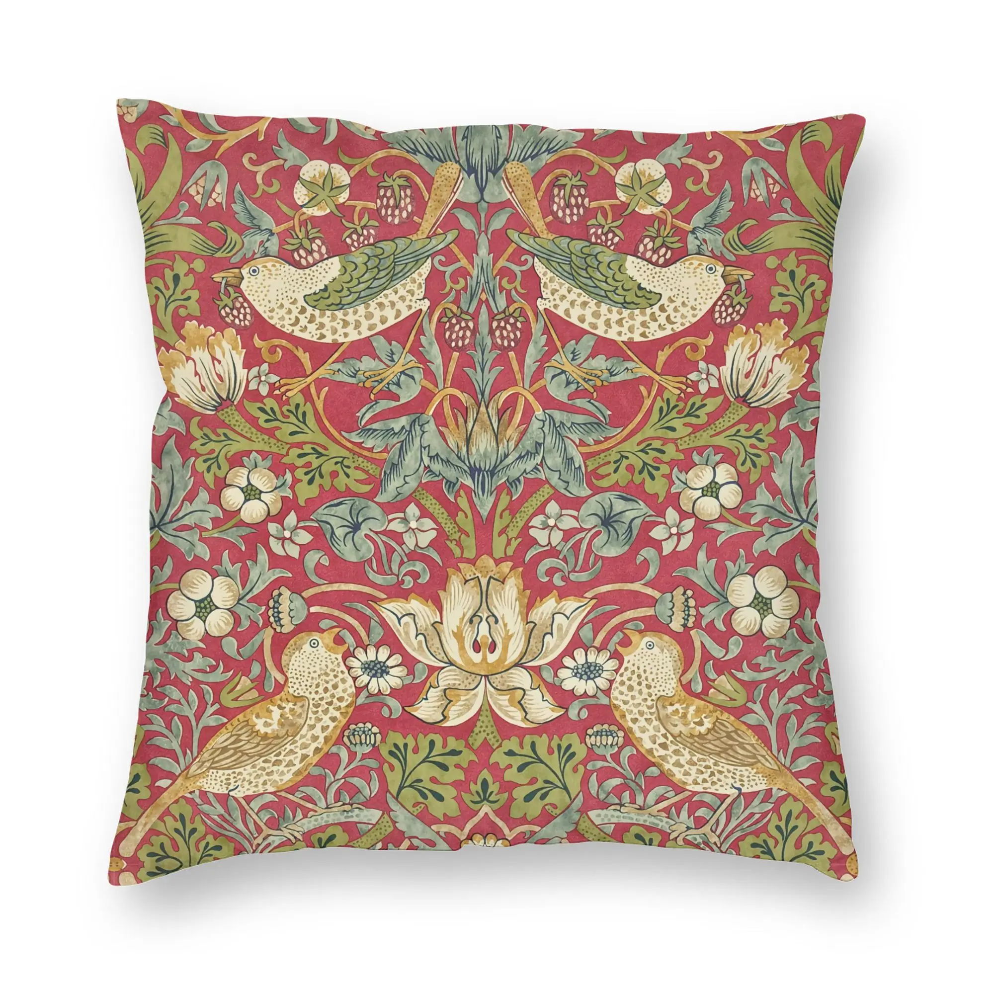 Luxury William Morris Strawberry Pattern Crimson Slate Cushion Cover for Sofa Velvet  Throw Pillow Case for Living Room