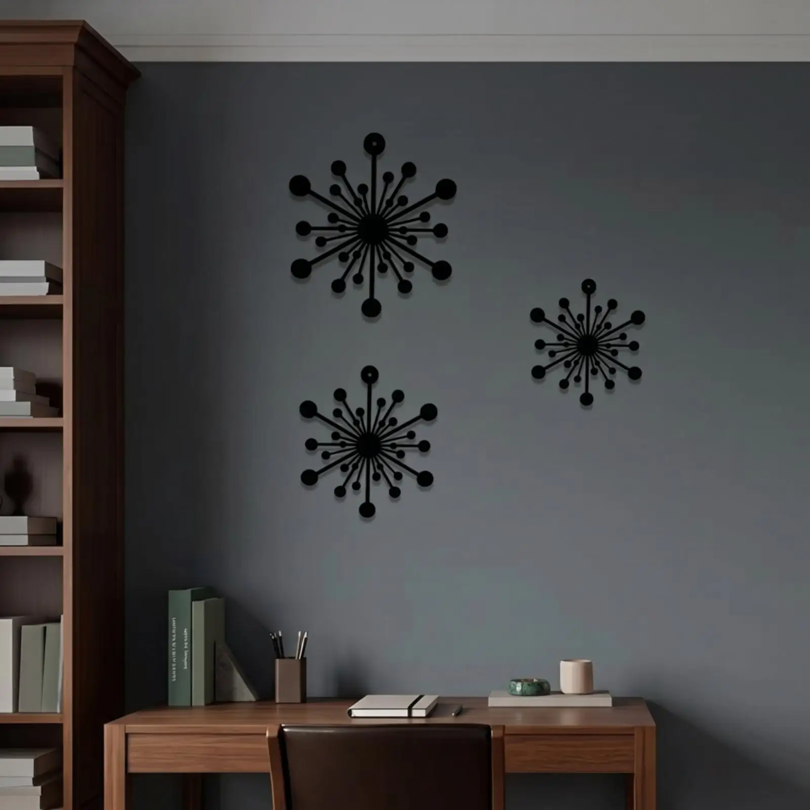 3 Pieces Sunburst Wall Decor Black Sunburst Sculpture Easy Install for Bedroom