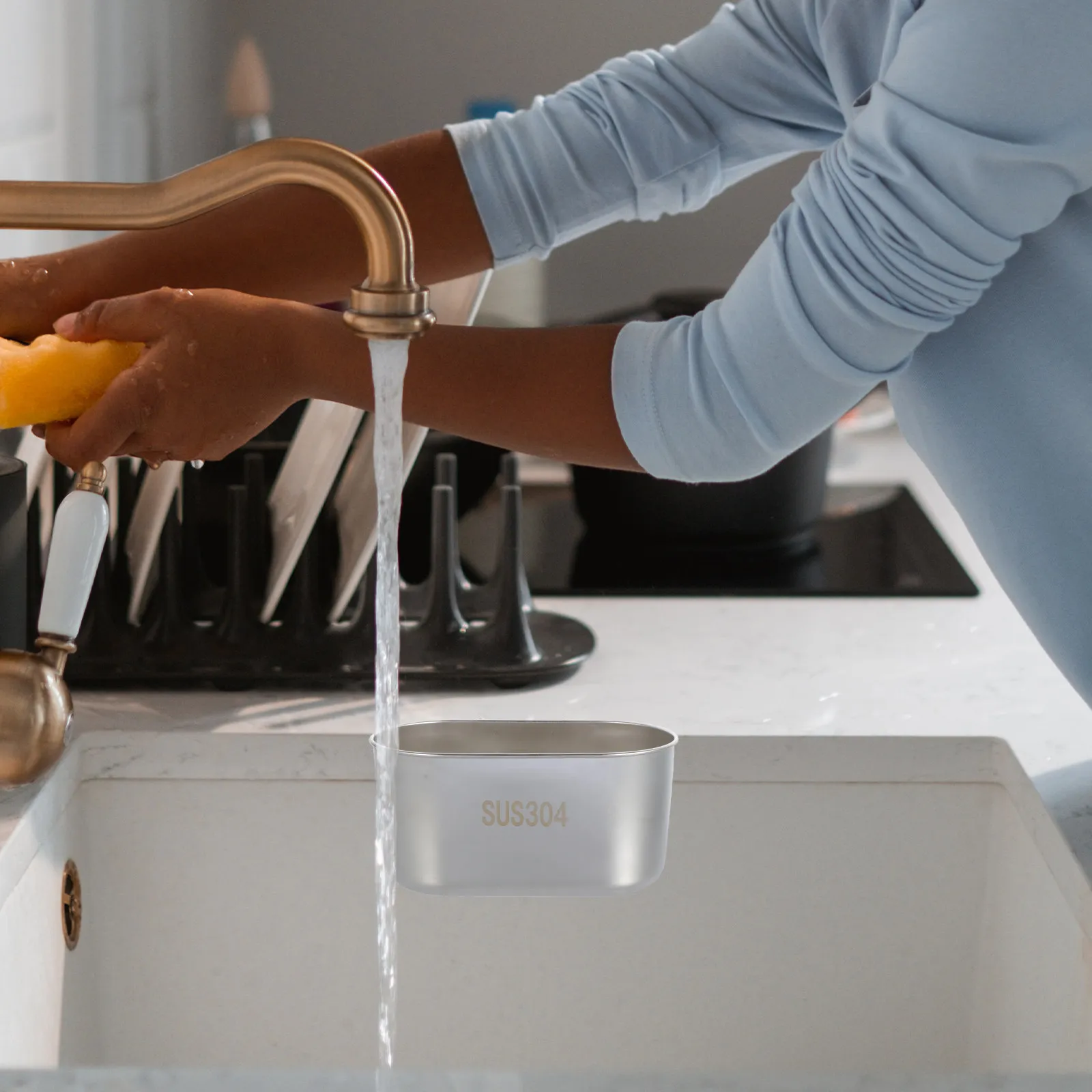 

Stainless Steel Sink Drain Basket Kitchen Sink Rack for Sponge Dishcloth Bath Ball Storage Drying Holder Mesh Design Non-Slip