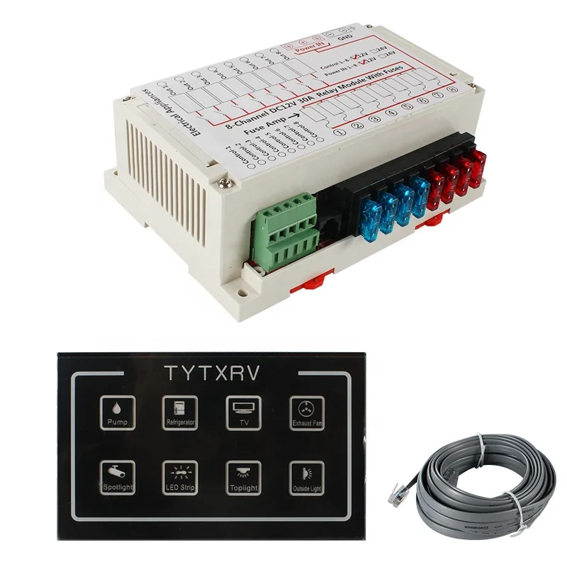 TYTXRV 6" 8-Gang RV Touch Screen Switch Blue Backlight With Relay System for Car Marine Boat RV Auto Caravan Application
