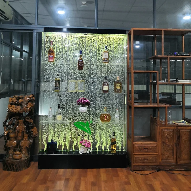 custom，Bar designs customized water features panel room divider led bubble wall wine bar cabinet