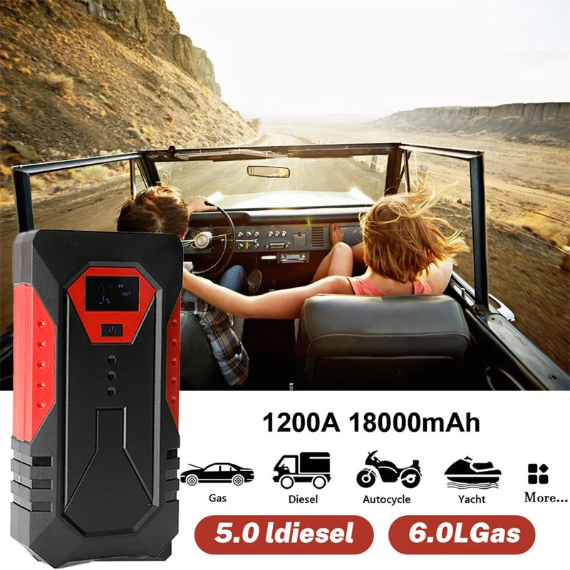 1200a Draagbare Auto Jump Starter 18000Mah Power Bank Auto Booster Oplader 12V Startapparaat Benzine Diesel Auto Noodbooster