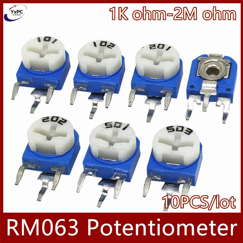 10 sztuk RM-063 RM063 100 200 300 500 1K 2K 5K 10K 20K 50K 100K 200K 500K 1M 2M ohm Trimpot Trimmer Potencjometr rezystor zmienny