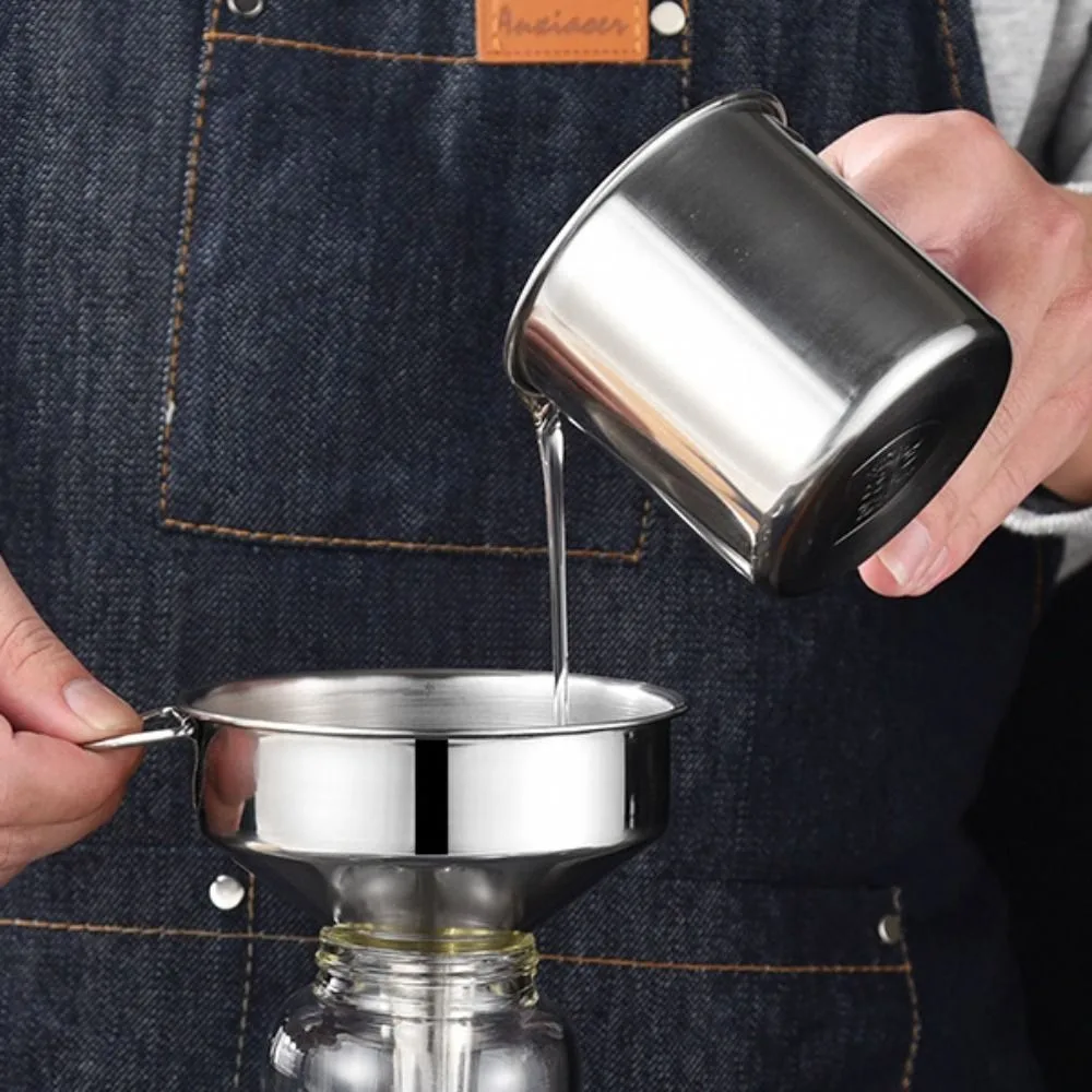 Stainless Steel Kitchen Funnels Foldable Handle Wide Mouth Wine Funnels Comfortable Grip Stackable Oil Funnels Canning image 2