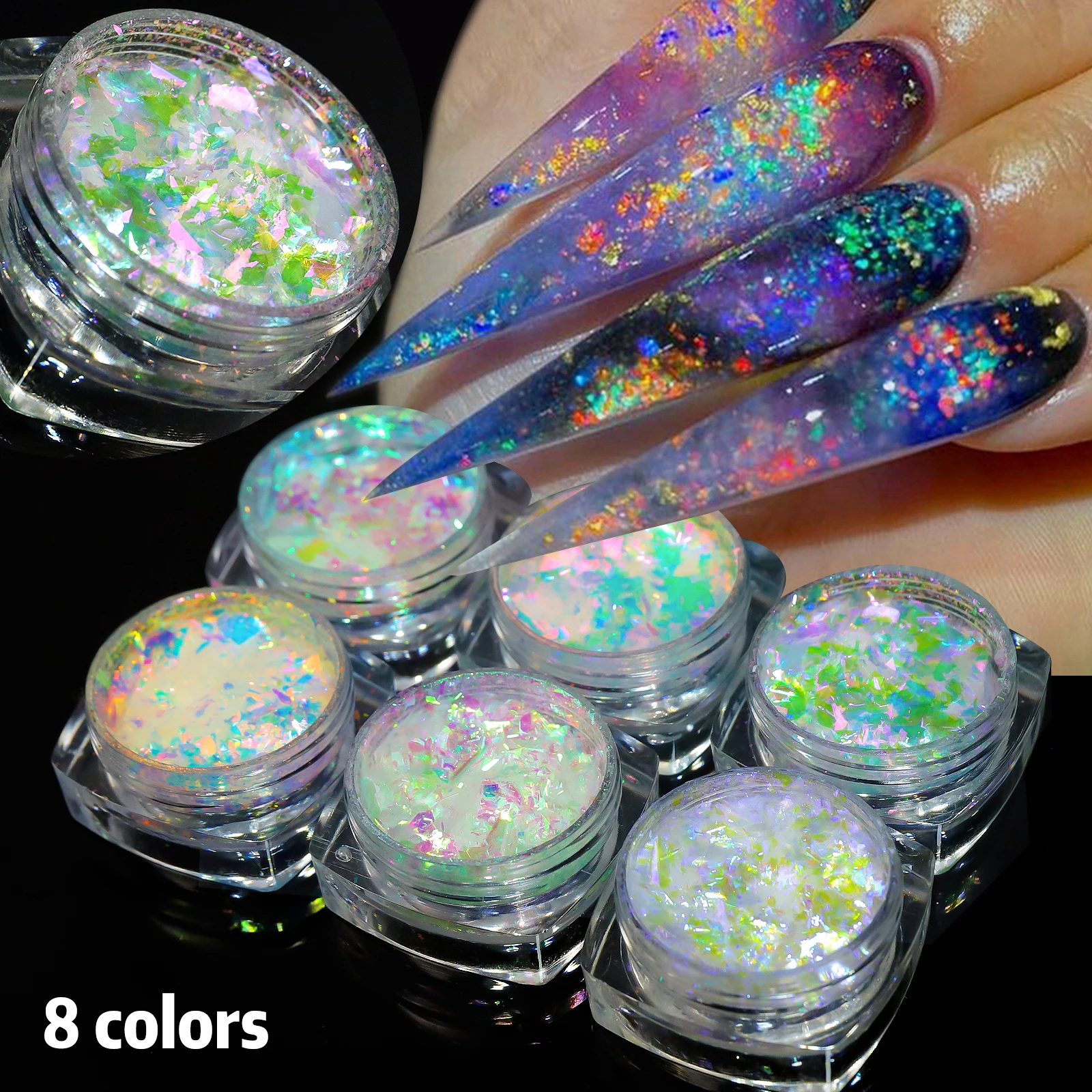 

Аврора Русалка, блестящая хлопья, сломанное стекло, неоновое пламя, голографический ледяной ломтик, пайетка, акриловая розовая пудра, дизайн ногтей