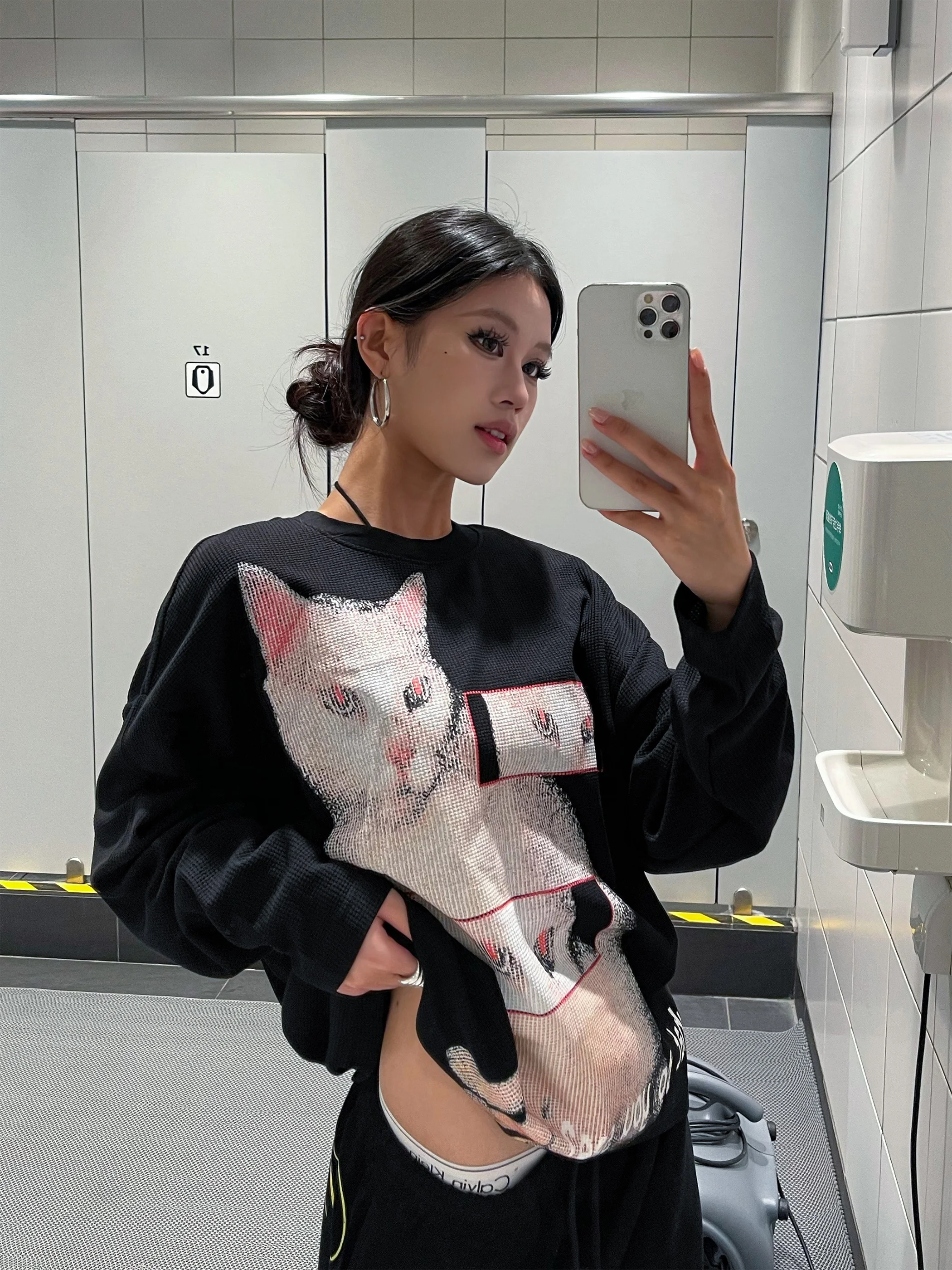 

Loose Long Sve T-irt Retro American Print round Ne ex Spring Cotton Comfortable Casual Top for Men And Women