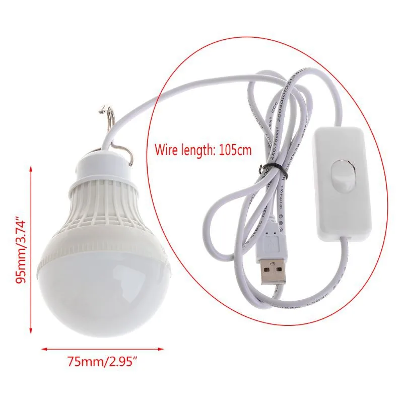 3W 5W 7W energooszczędna LED żarówka USB Camping noc W domu lampa hak przełącznik USB lampka nocna białe światło