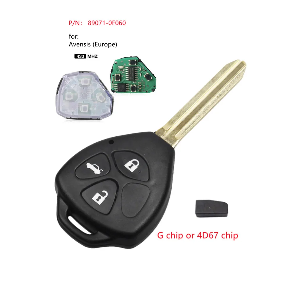 1 Pcs Remote Car Key 3 Buttons 433MHz for Toyota Avensis Europe, for Toyota Yaris UK 89071-0F060