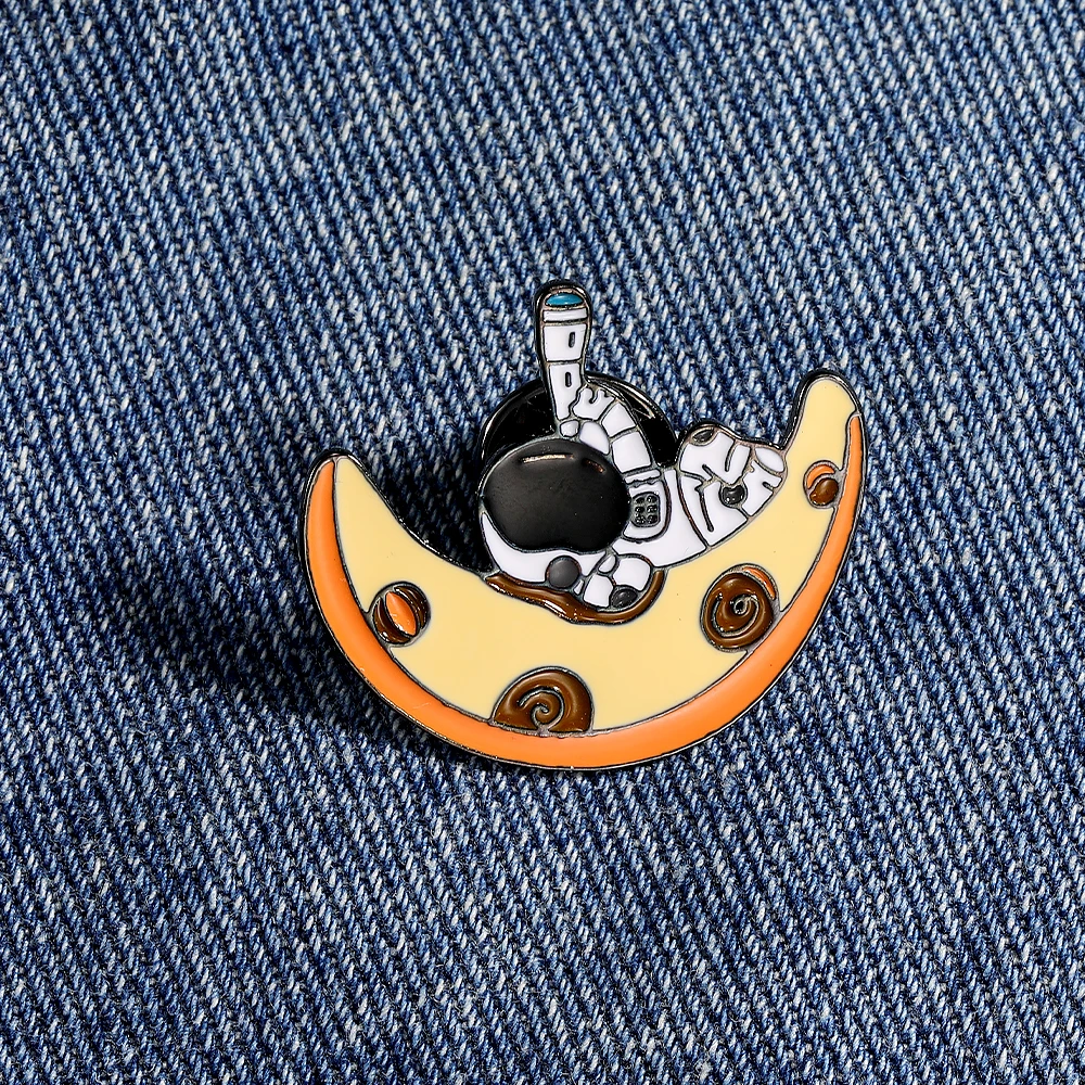 Astronauts Lie on the Moon and Look Into Space With Binoculars Enamel Pins Spaceman Brooches