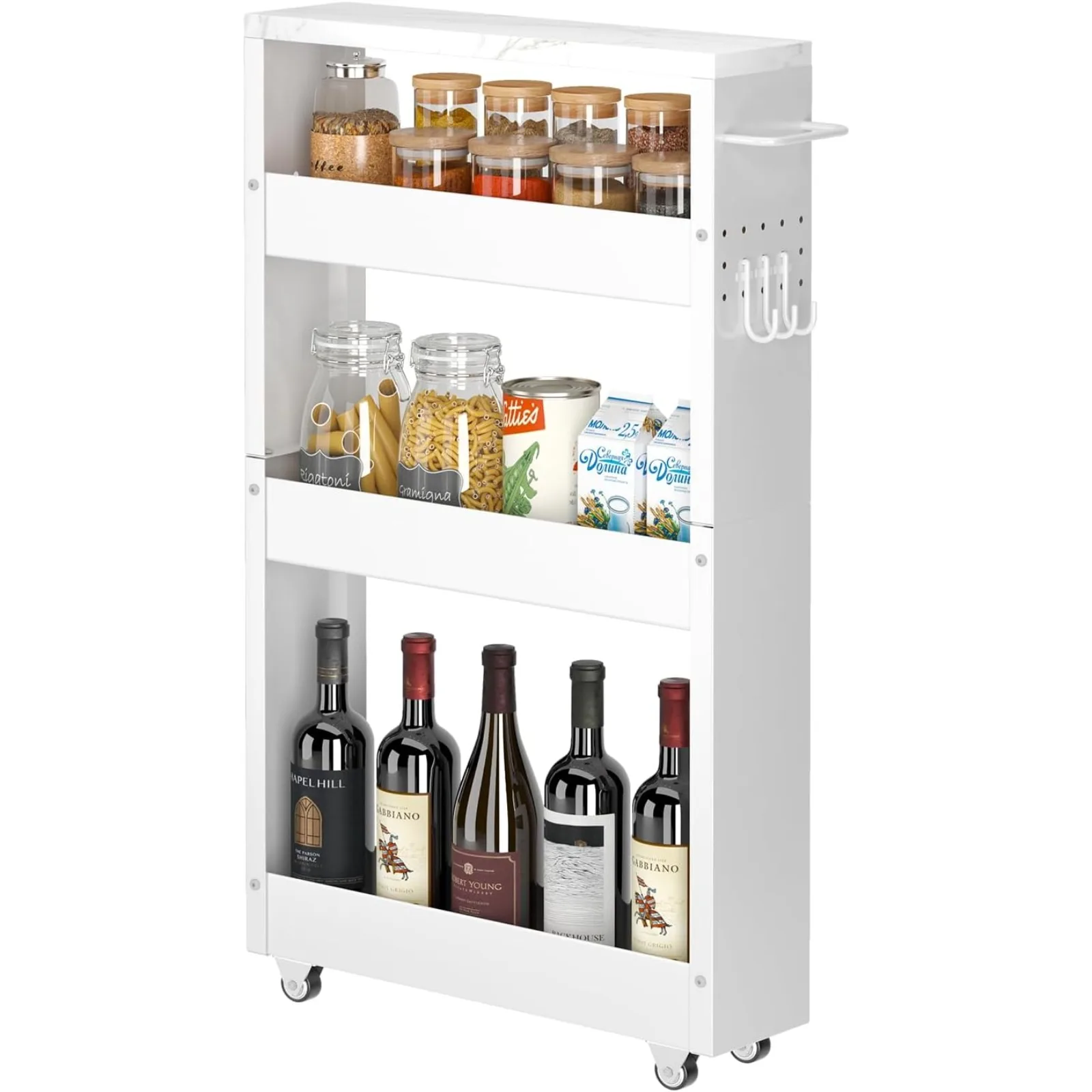 

US Slim Storage Cart, 4-Tier Kitchen Rolling Cart Narrow Storage Cabinet with Handle & Wheels, Metal Rolling Shelf Unit for