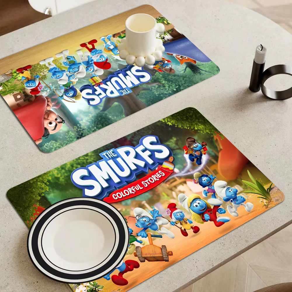 Cartoon The S-Smurfs Anime Movie Coffee Dish Quick Drying Kitchen Absorbent Drained Placemat For Table Bathroom Kitchen Draining