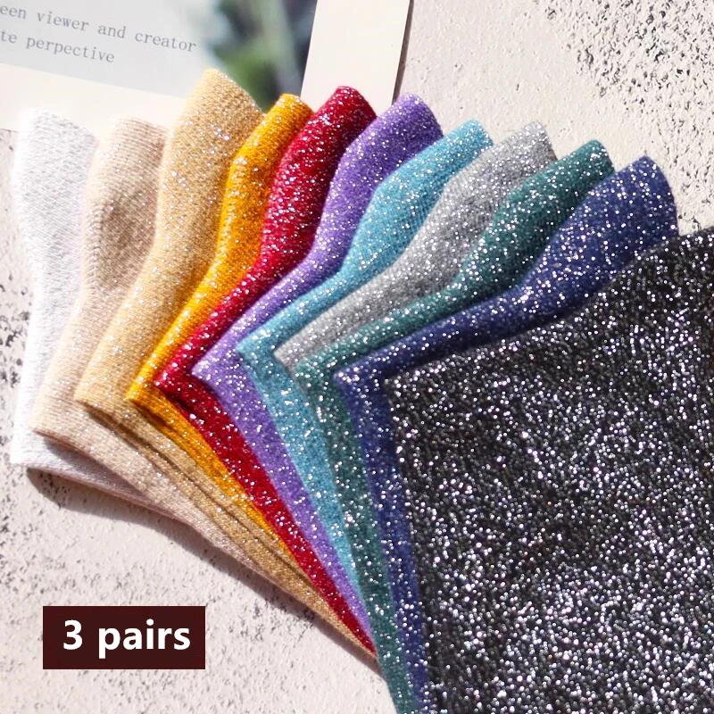 3 pairs high quality women fashion filigree socks Sexy women spring autumn glitter socks Candy-colored Korean style women socks