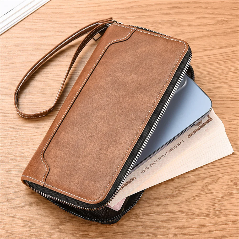 Men's Wallets PU Leather Large Capacity Long Wallet Driver License Phone Wallet Business Male Clutch Bags Zipper Coin Purses