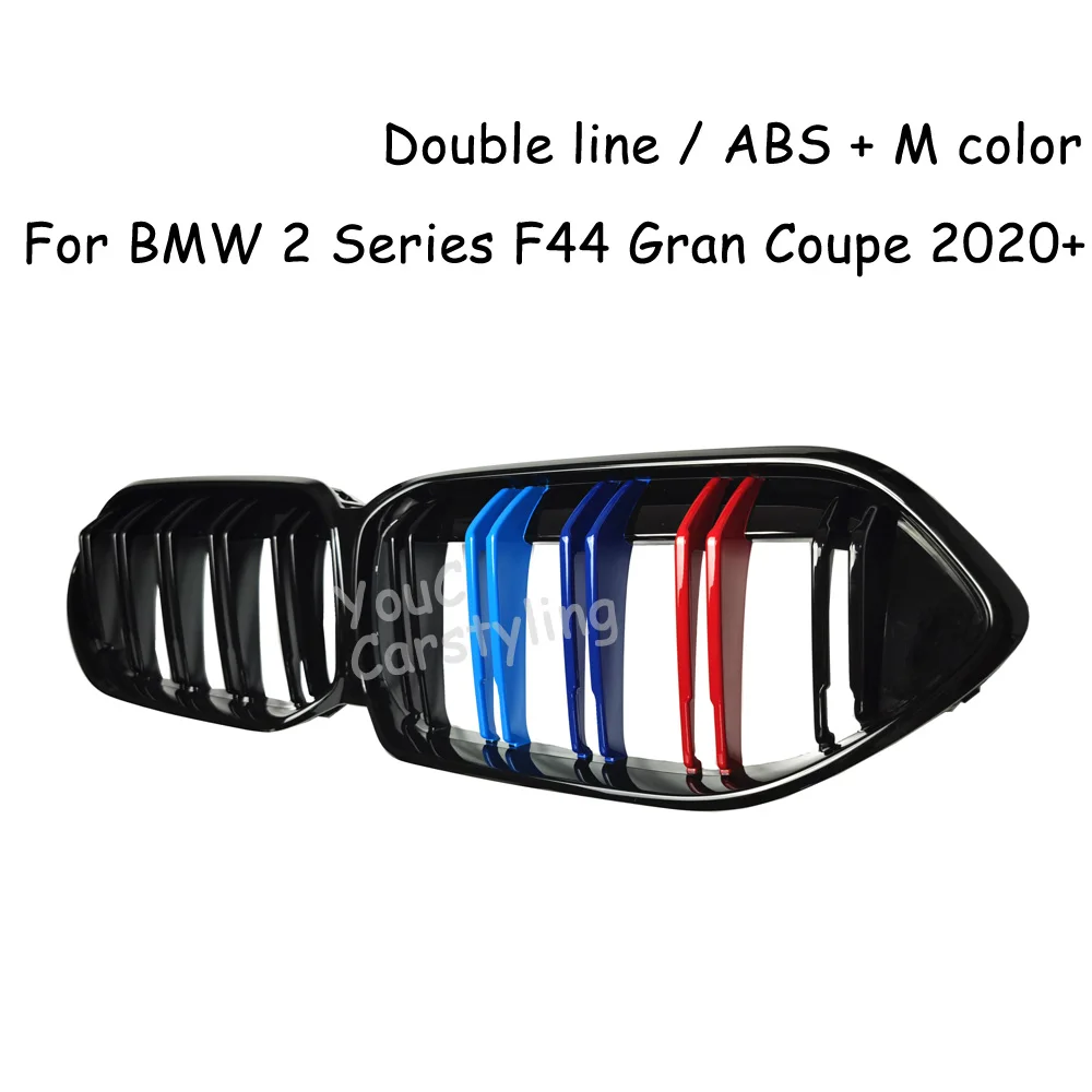 For BMW 2 Series F44 2020+ Front Bumper Grills Kidney Racing Grill Double Slat Glossy M Color ABS Replacement Grille